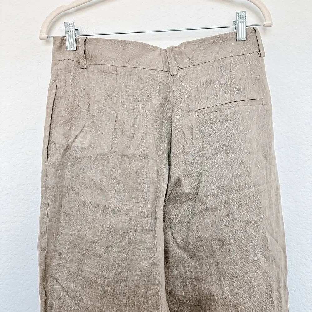 Zara Wide Leg Linen-Blend Pants in Taupe